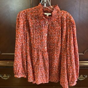 Joie blouse, size large never worn, pleated stand up collar, pin tuck detail